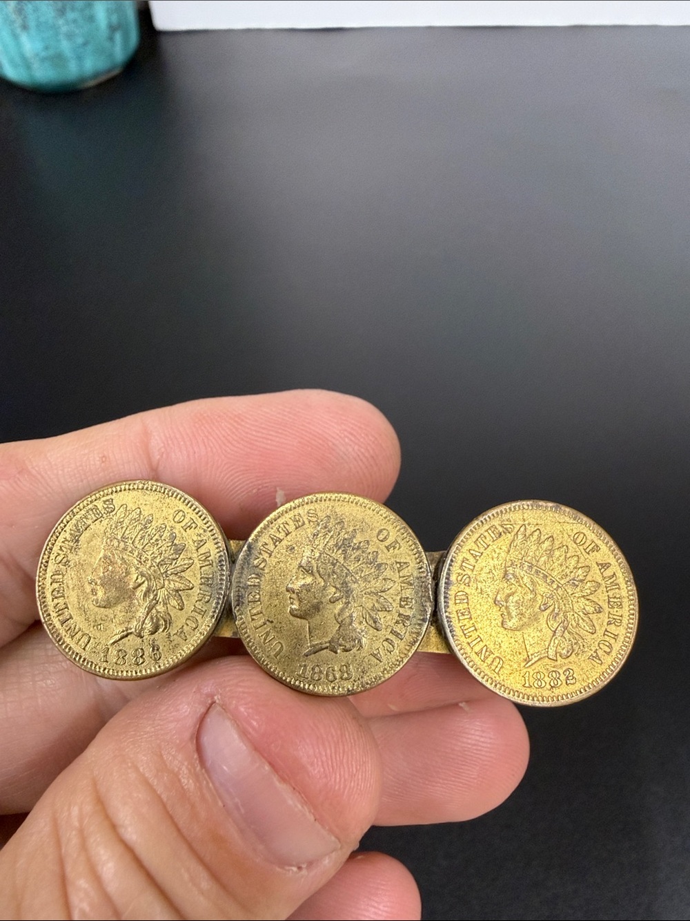 Antique 3 Indian Head Penny Cent Handmade Brooch Pin